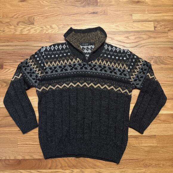 JULIANO Other - Mens Jumper Large Size JULIANO Grey Argyle Wool Italy Henley Sweater Pullover